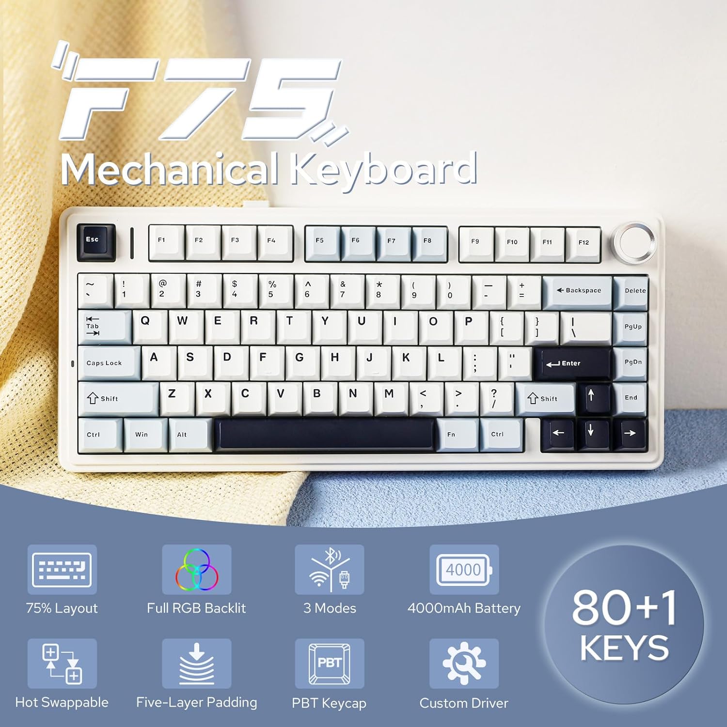 Teclado mecánico Aula F75 75%  - Gaming Keyboard Type C reseña y precio